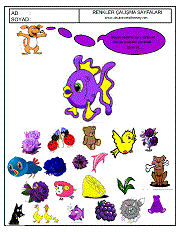 okul öncesi renkler çalışma sayfaları; verilen resimle aynı renkte olan resimleri işaretle